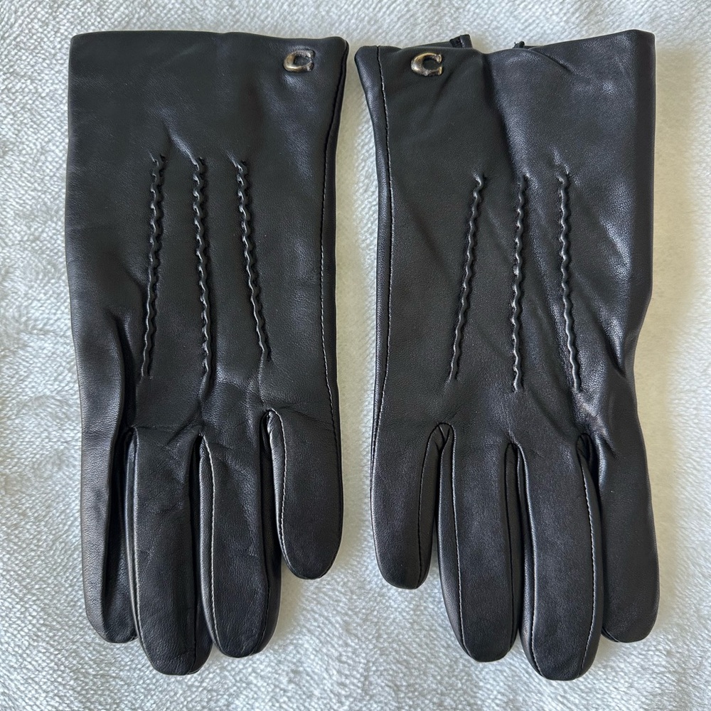 Authentic Coach Black Leather Driving Gloves XS 6.5